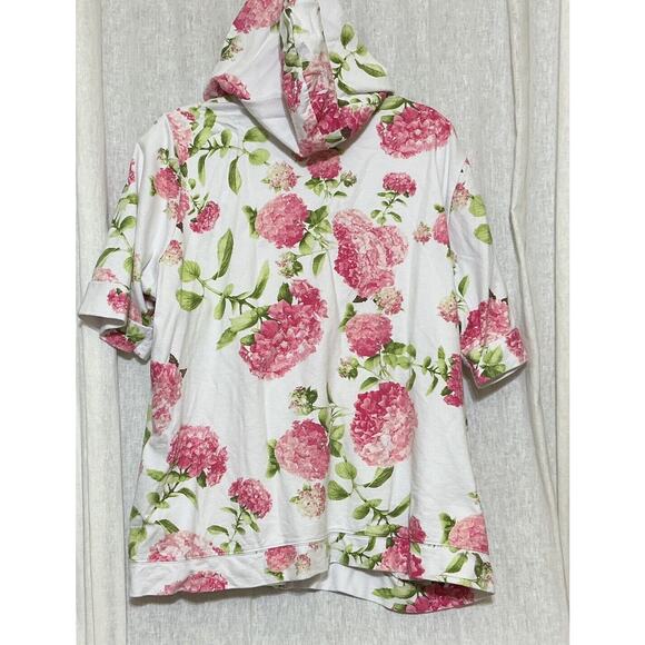 Quacker Factory Hydrangea Print Elbow Sleeve Hoodie Size XL Zip Up Rhinestone - Picture 2 of 8